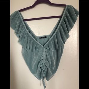 Zara cinched mint green shirt